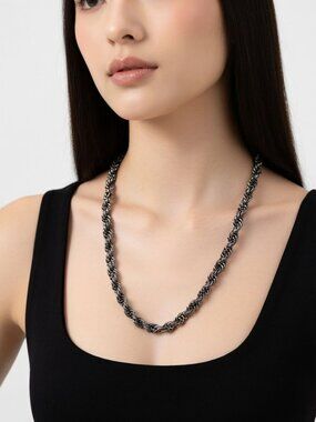 Vintage Textured Interlocking Link Statement Chain Necklace — 24"